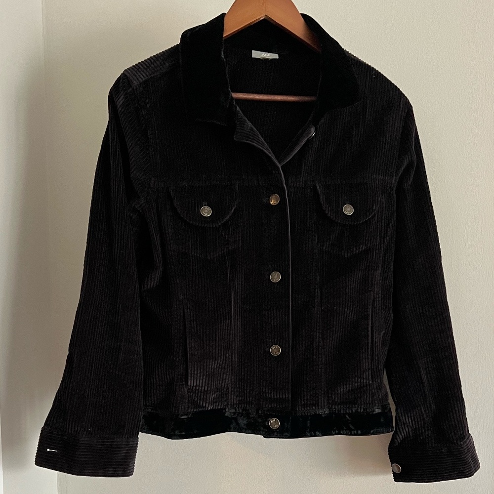 J. Jill black corduroy waist cut jacket with velvet trim